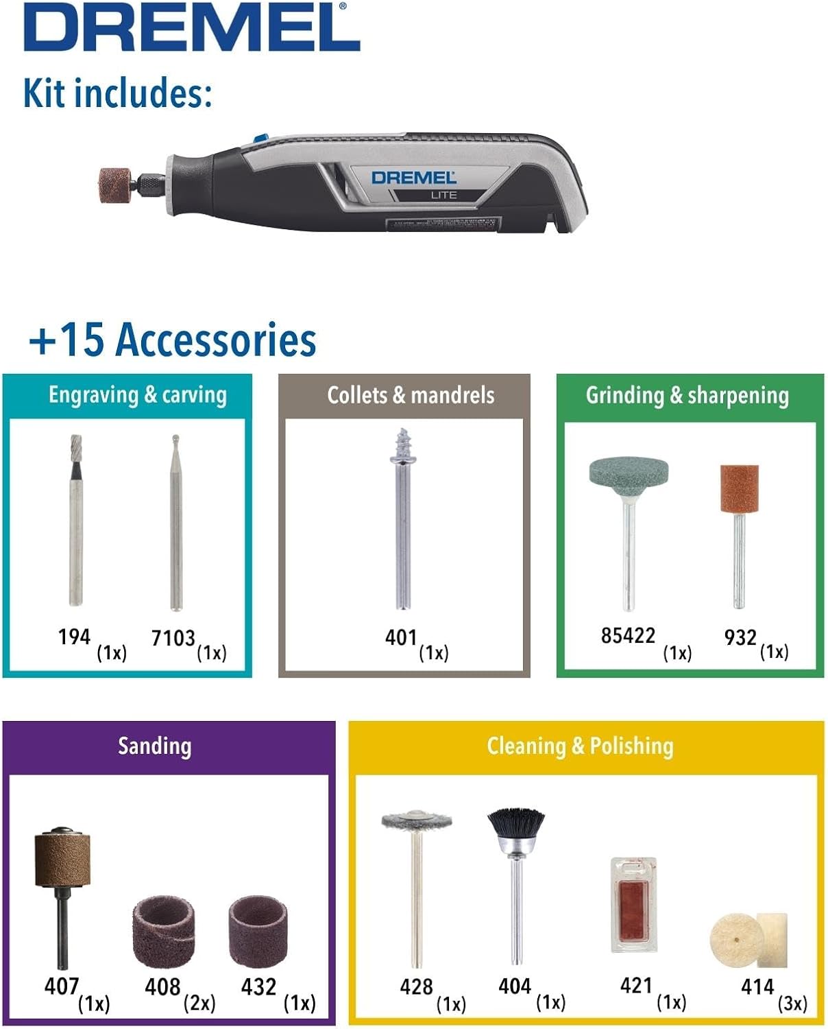 Dremel Lite 7760 Cordless Rotary Tool Li-Ion 3.6 V, Multi Tool Kit with 15 Accessories