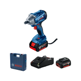 Bosch Professional Gds 250-Li Impact Wrench including 2 batteries, fast charger, and carrying case.