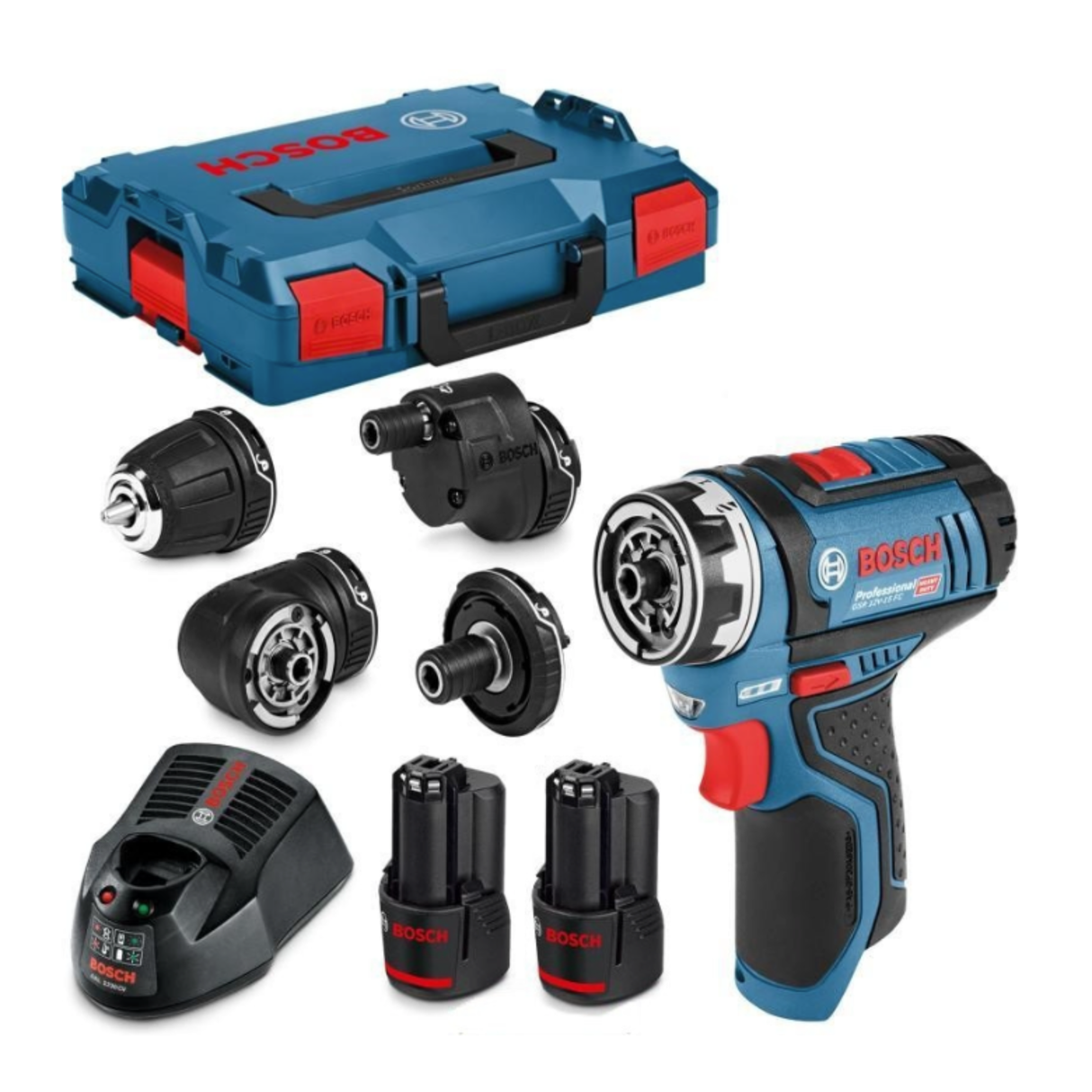 Bosch Professional  GSR 12V-15 FC cordless drill 12V (Charger, 2x 2.0Ah, ALL attachments, case)
