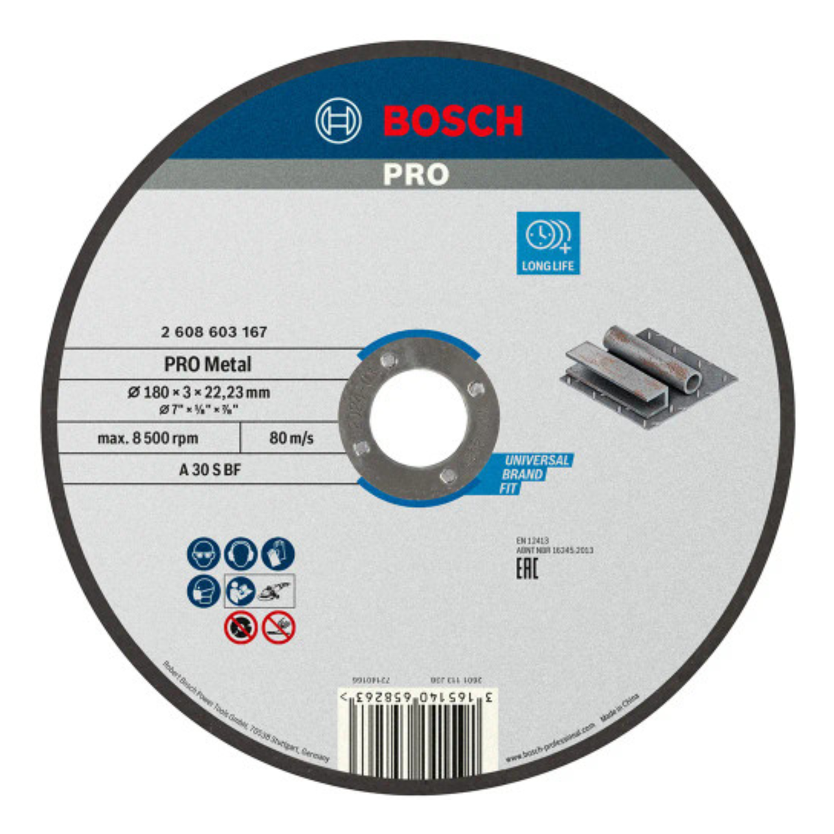 BOSCH JE2 608 603 161 Cutting Disc Standard for Metal 180x3x22.23mm