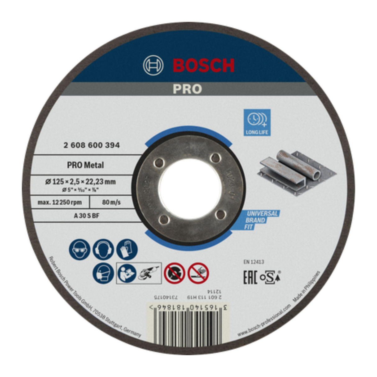 BOSCH JE2 608 603 182 Grinding Disc Standard for Metal 125x6x22.23m