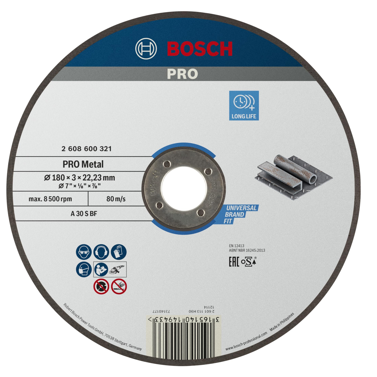 BOSCH JE2 608 600 321 Cutting Disc Expert for Metal Flat 180x3x22.23mm