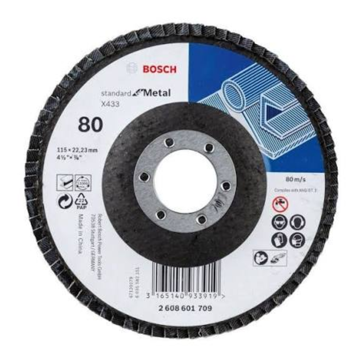 BOSCH JE2 608 601 709 Flap Disc Standard for Metal X433 115mm G80
