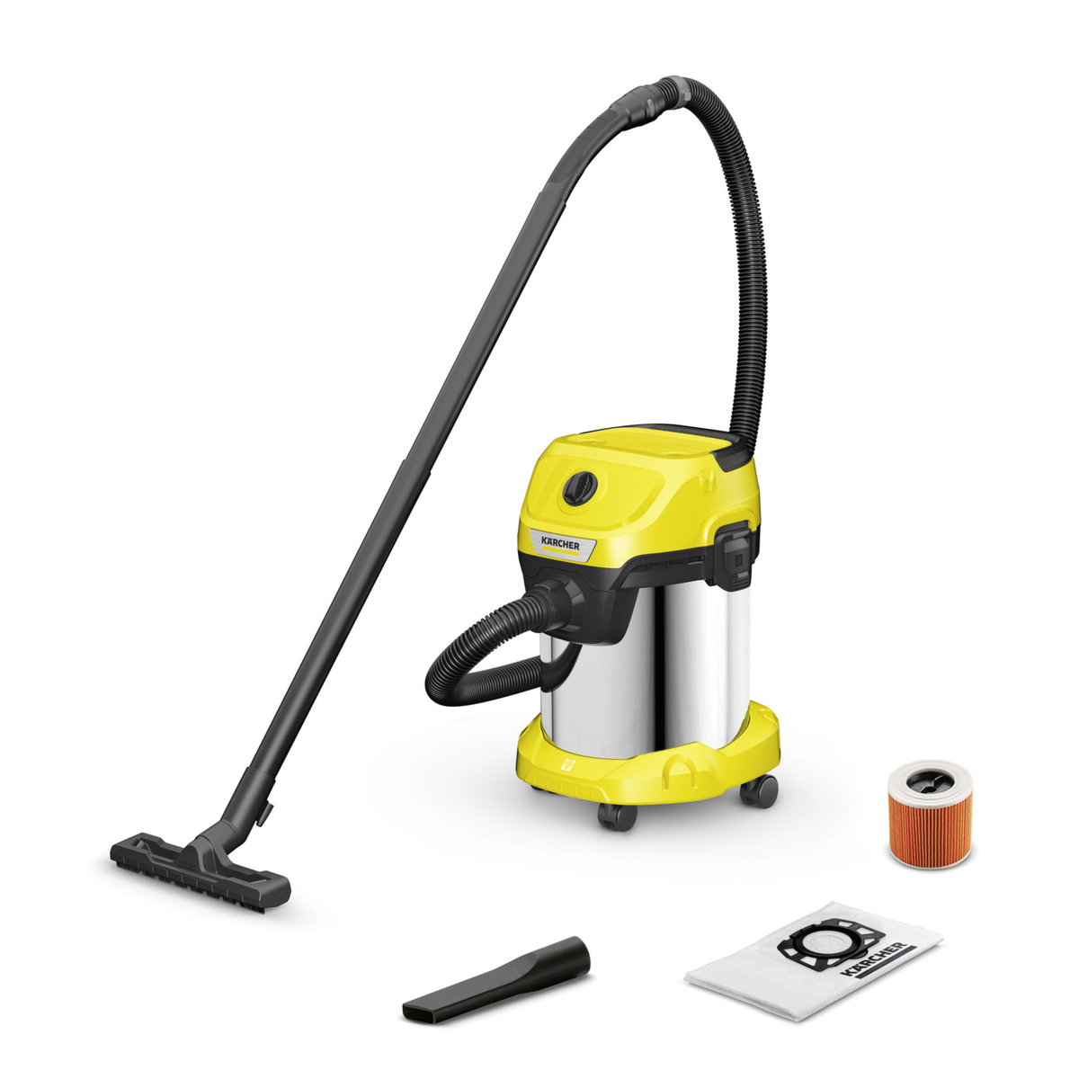 Karcher 1.628-153.0 – WD 3 S V-17/4/20 Wet & Dry Vacuum Cleaner, 17 L Stainless Steel, 1000 W