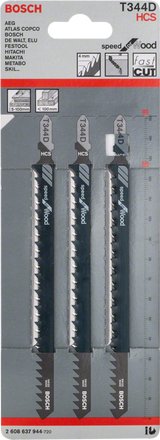 Bosch Jigsaw Blades T 344D Speed for Wood (RB, 3-piece set, For fast cutting in thick wood)
