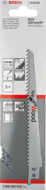 BOSCH JE2 608 650 673 Reciprocating Saw Blade Top for Wood S644D 5pcs