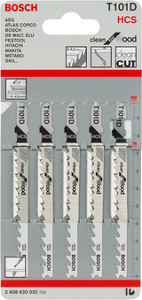 Bosch Jigsaw Blades T 101D Clean for Wood (5-piece set, For fine, splinter-free cuts in wood)
