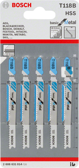 Bosch Jigsaw Blades T 118B Basic for Metal (92mm, 5-piece set, For straight cuts in metal)