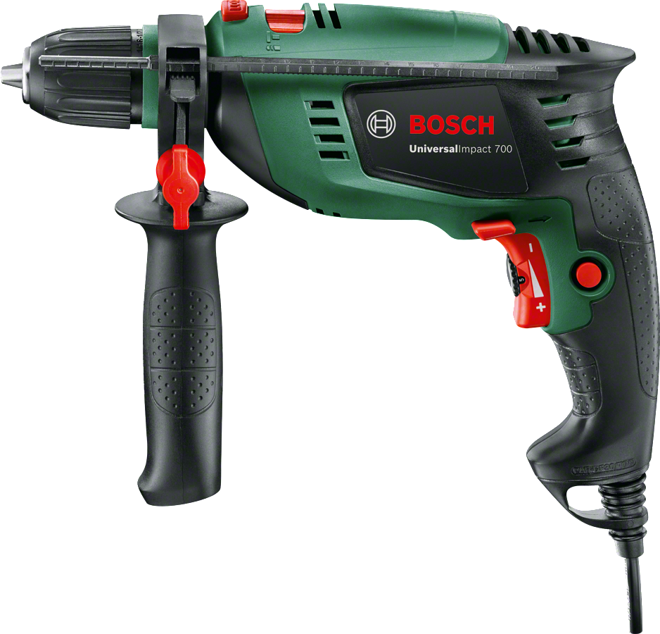 بوش دريل شاكوش UniversalImpact 700 (محرك 700 واط، للثقب المتعدد الاستخدامات في البناء والخشب والمعدن، تصميم مريح)