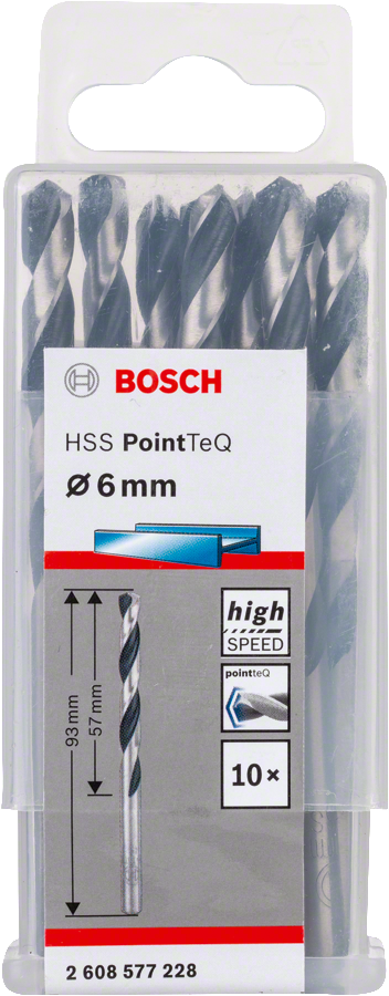بوش ريشة دريل معدن لولبية HSS PointTeQ (مقاس 6x57x93 ملم، عبوة 10 قطع، للثقب السريع في المعدن)