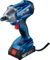 Bosch Professional Gds 250-Li Impact Wrench including 2 batteries, fast charger, and carrying case.
