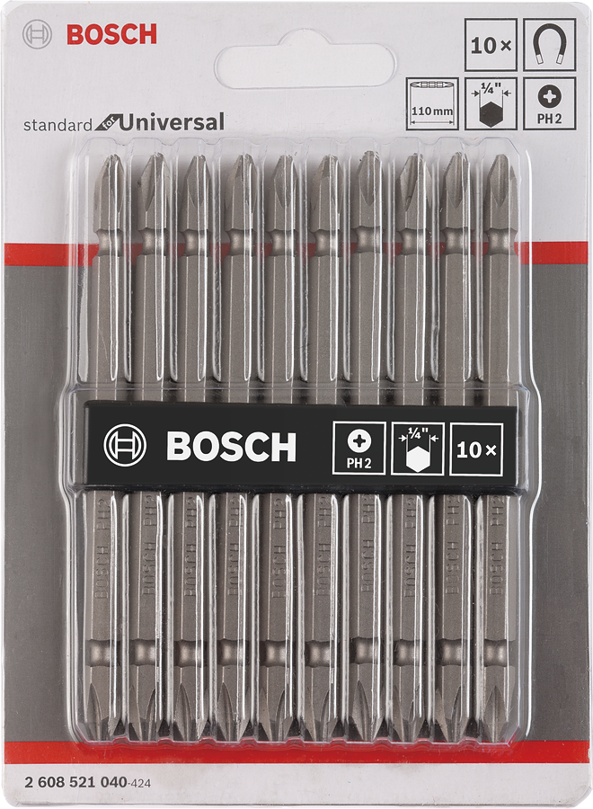 Bosch Double Ended Bit Set PH2 (110mm, 10-piece, For Philips head screws)