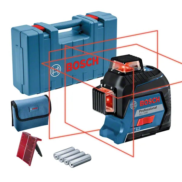 BOSCH PRO GLL 3-80 Line Laser pouch + AA1 + Alkaline batteries + target plate + BT 150 Carton box kit