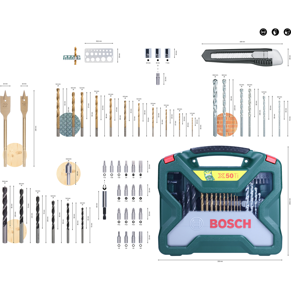 Bosch X-Line 50-Piece Accessory Set (Drilling & Screwdriving, for wood, metal, masonry, incl. storage case)