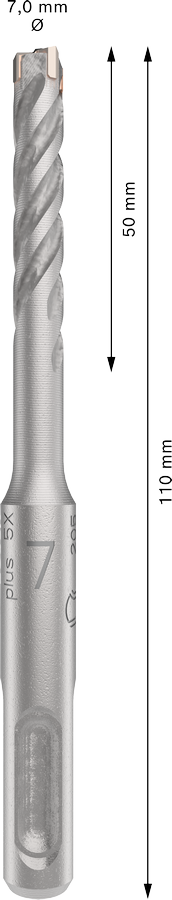 Bosch SDS-Plus-5X Hammer Drill Bit (7x50/110mm, For reinforced concrete and masonry)