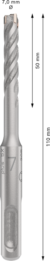 Bosch SDS-Plus-5X Hammer Drill Bit (7x50/110mm, For reinforced concrete and masonry)