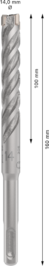 Bosch SDS-Plus-5X Hammer Drill Bit (14x100/160mm, For reinforced concrete and masonry)