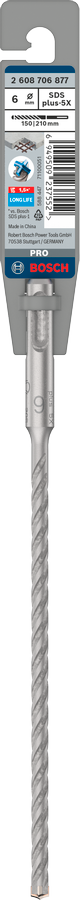 Bosch SDS-Plus-5X Hammer Drill Bit (6x150/210mm, For reinforced concrete and masonry)