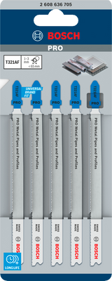 Bosch Jigsaw Blades T 321AF BIM Speed for Metal (5-piece set, For fast cutting in metal, BiM)