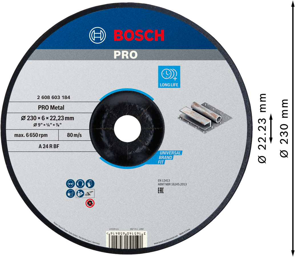 Bosch Grinding Disc Standard for Metal (230x6x22.23mm, A 24 P BF, For general metal grinding)