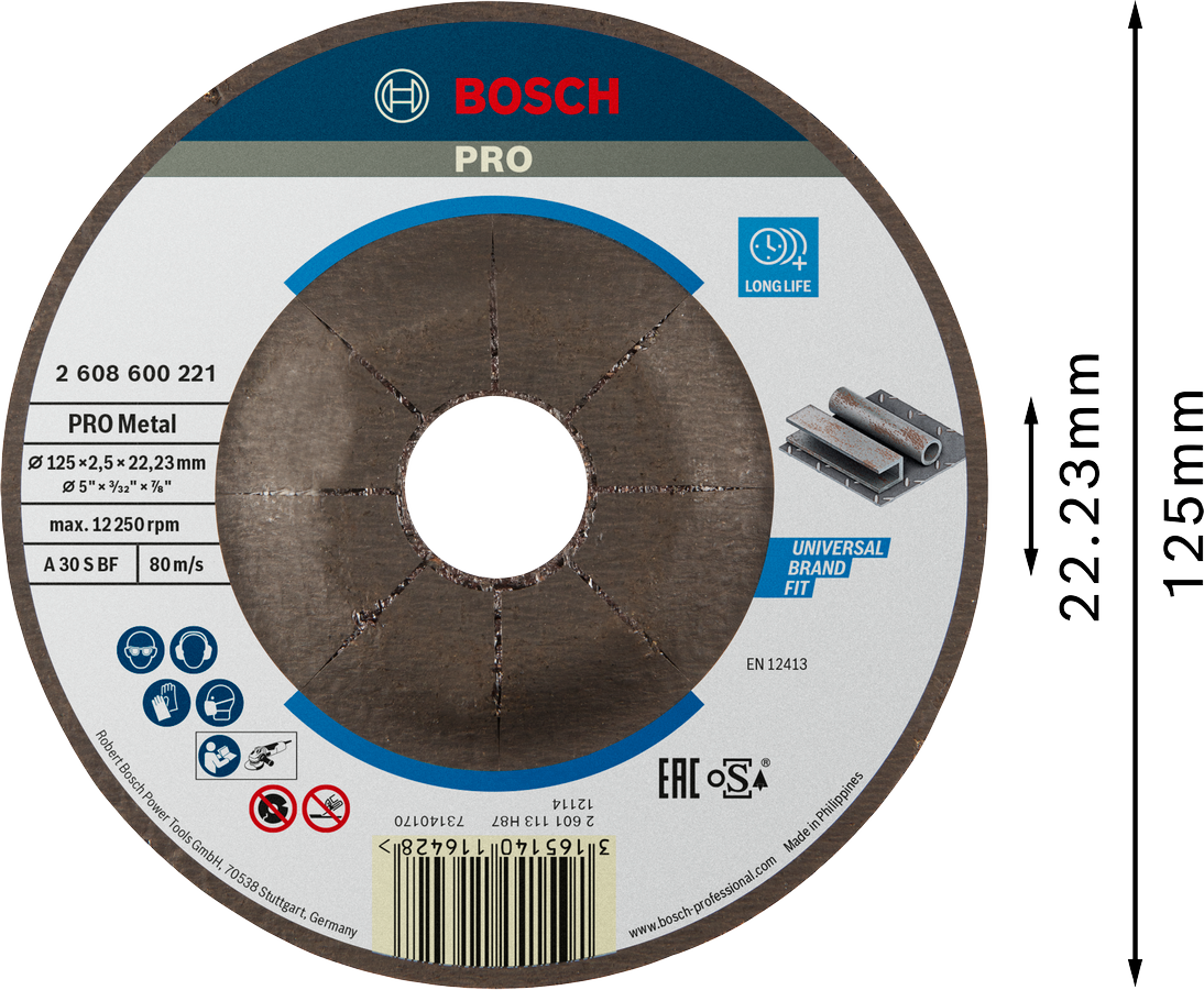 Bosch Cutting Disc Expert for Metal (125x2.5x22.23mm, For high-performance metal cutting)