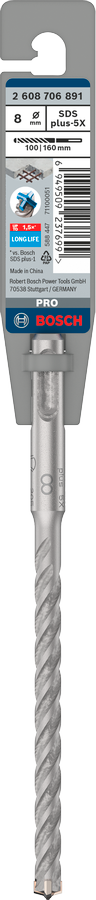 Bosch JE2 608 706 891 SDS-Plus-5X Hammer Drill Bit (8x100/160mm, For reinforced concrete and masonry)