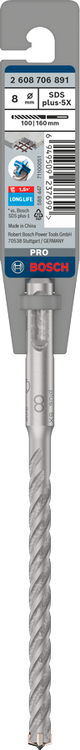 Bosch JE2 608 706 891 SDS-Plus-5X Hammer Drill Bit (8x100/160mm, For reinforced concrete and masonry)